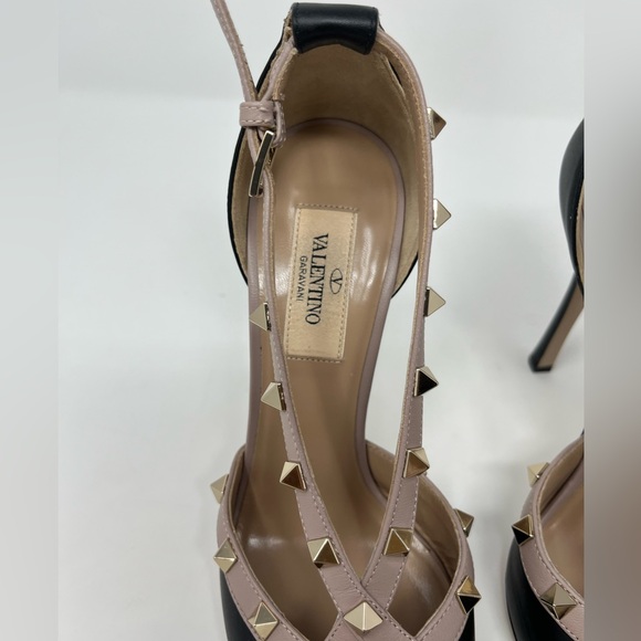 Valentino Garavani Rockstud Cross Strap D'Orsay 105mm Pump Black Leather size 37 - Picture 2 of 6